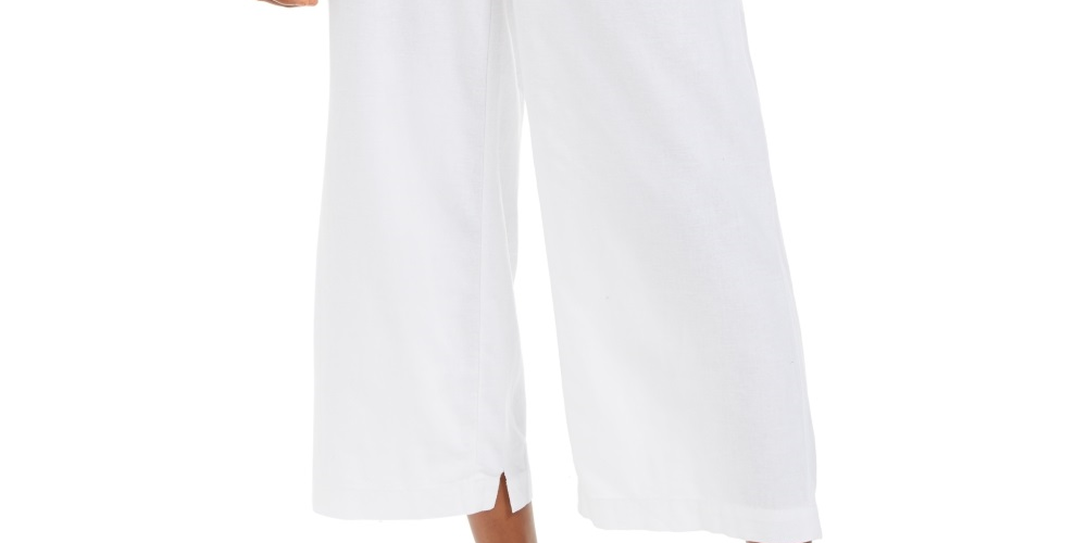 Style & Co Women's Wide Leg Linen Cropped Pants  White Size XX-Large
