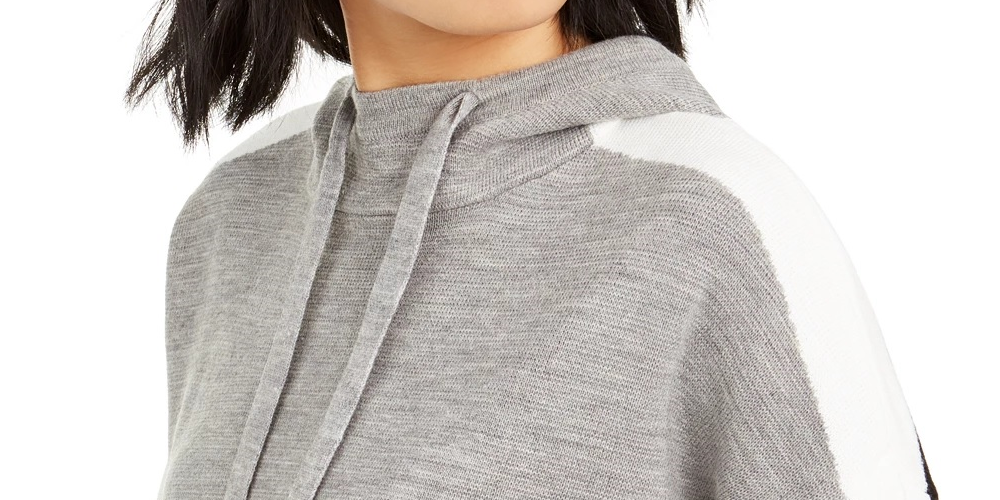 Tommy Hilfiger Women's Textured Printed Long Sleeve Crew Neck Hoodie Top Gray Size X-Large