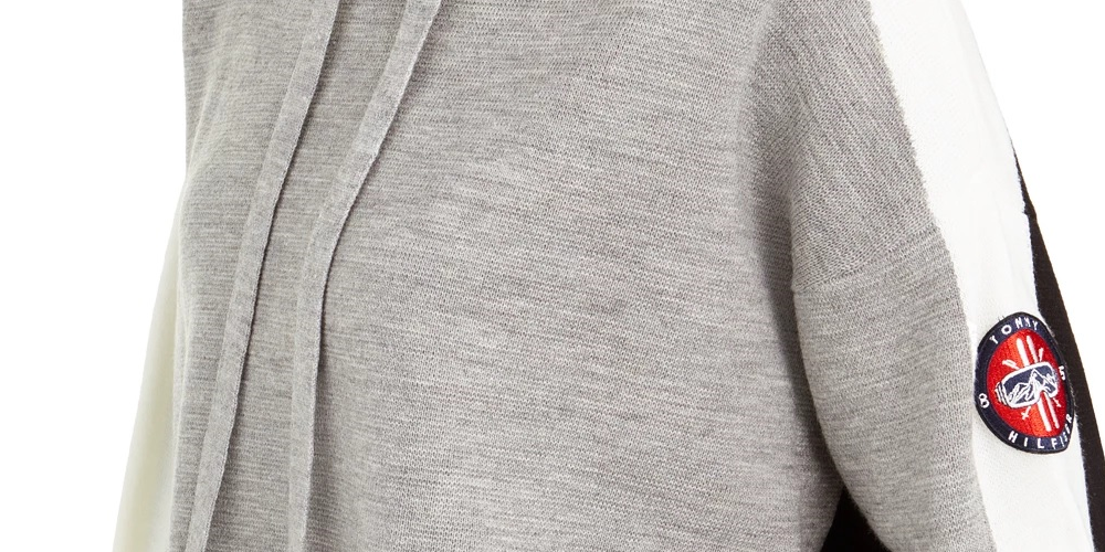 Tommy Hilfiger Women's Textured Printed Long Sleeve Crew Neck Hoodie Top Gray Size X-Large