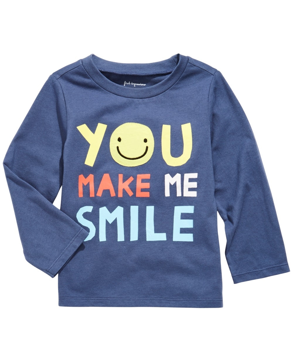 First Impressions Toddler Boy's Smile-Print Cotton T-Shirt  Med Blue Size 3T