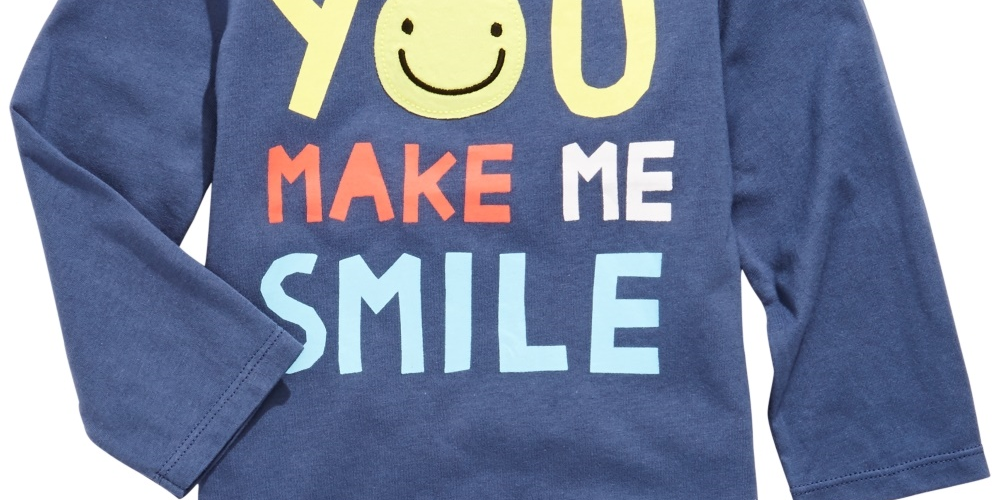 First Impressions Toddler Boy's Smile-Print Cotton T-Shirt  Med Blue Size 3T