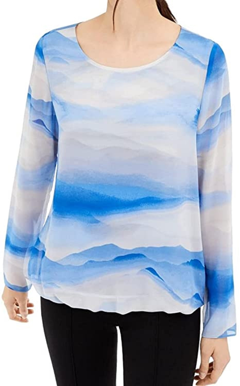 Alfani Women's Striped Scoop Neck Blouse Blue Size X-Large