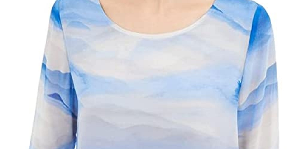 Alfani Women's Striped Scoop Neck Blouse Blue Size X-Large