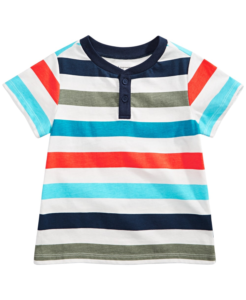 First Impressions Baby Boys Striped Cotton Henley T-Shirt  White Size 3-6MOS