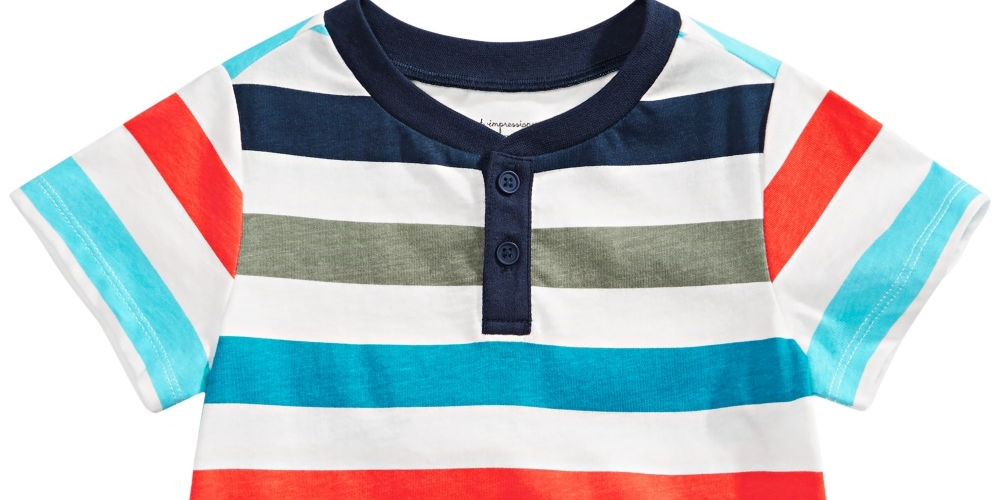 First Impressions Baby Boys Striped Cotton Henley T-Shirt  White Size 3-6MOS