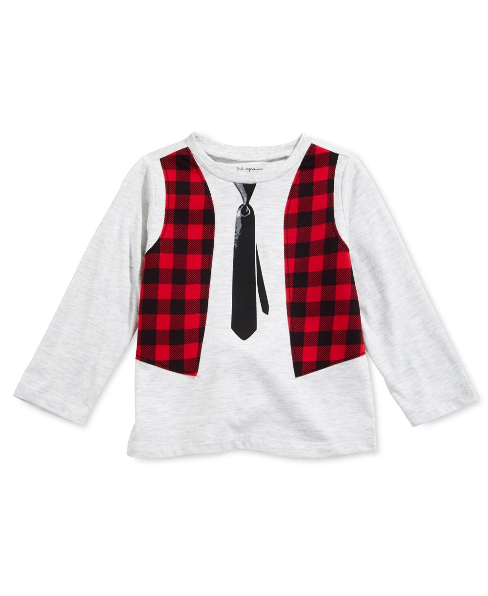 First Impressions Baby Boy's Vest-Print T-Shirt  Med Gray Size 12MOS