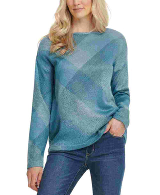 DKNY Women's Printed Boat-Neck Top Charcoal Size Large