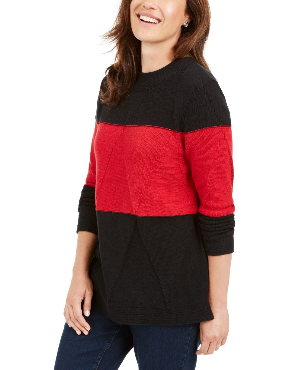 Karen Scott Women's Grace Colorblocked Sweater Red Size Medium