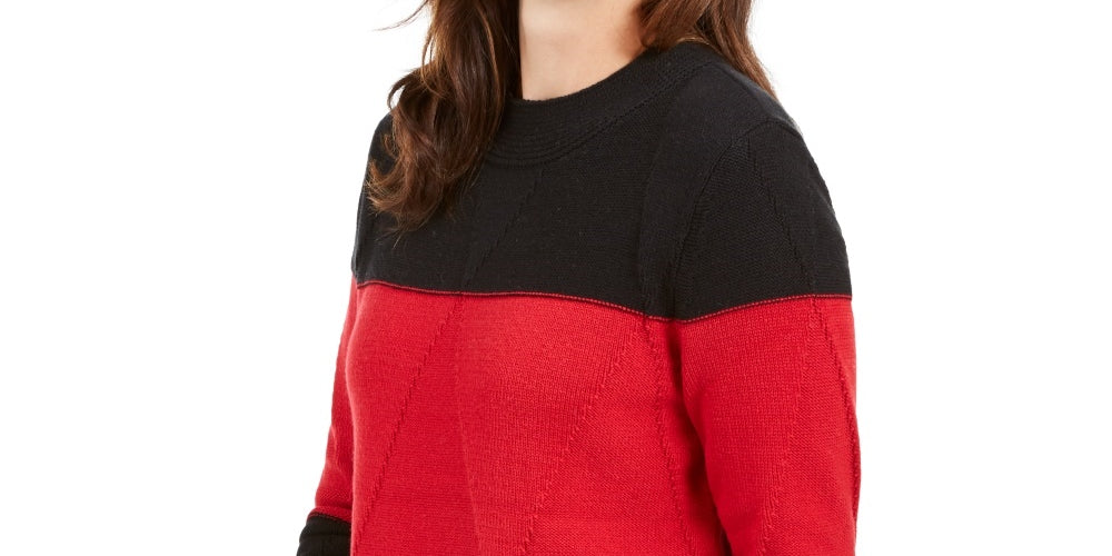 Karen Scott Women's Grace Colorblocked Sweater Red Size Medium
