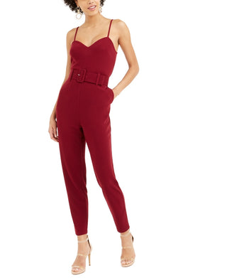 Bar III Women's Belted Crepe Jumpsuit Red Size 0