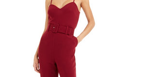 Bar III Women's Belted Crepe Jumpsuit Red Size 0