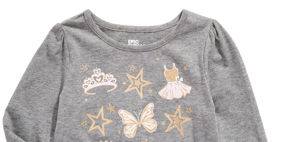 Epic Threads Kid's Little Girls Ballet Crown Long Sleeve T Shirt Gray Size 5