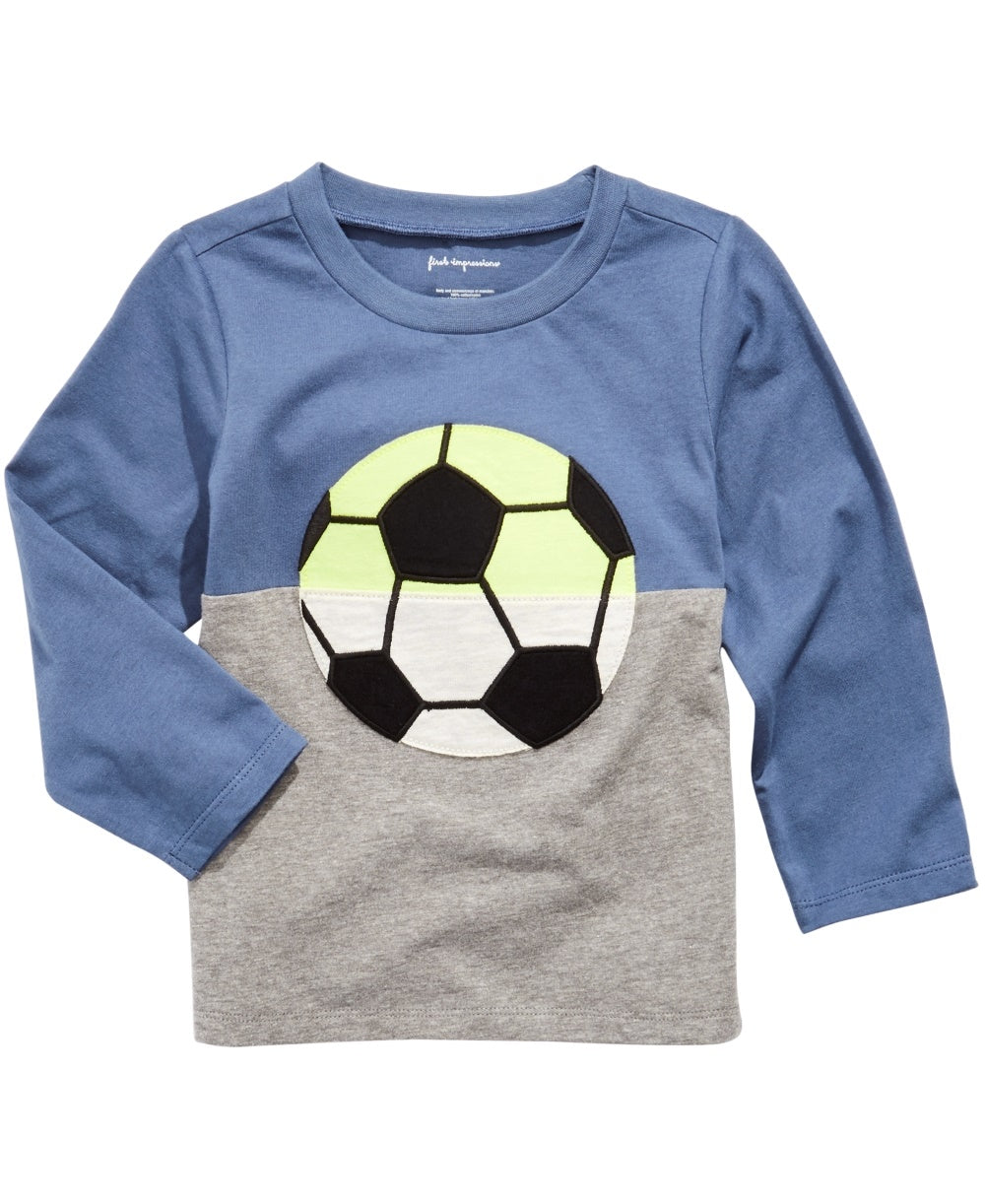 First Impressions Toddler Boys Soccer-Print Colorblocked T-Shirt Med Blue Size 3T REG