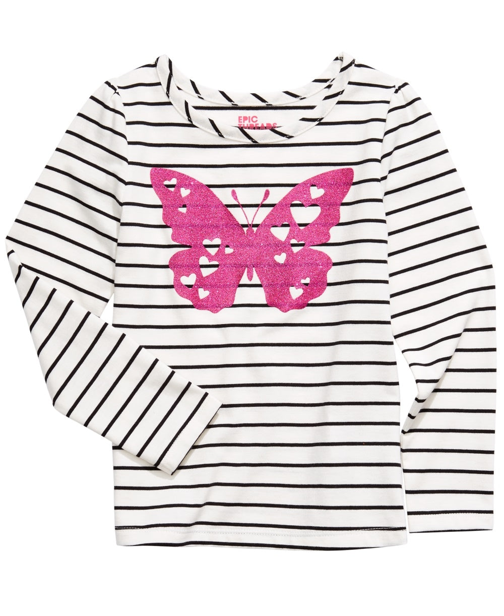 Epic Threads Kid's Little Girls Striped Butterfly T Shirt White Size 5