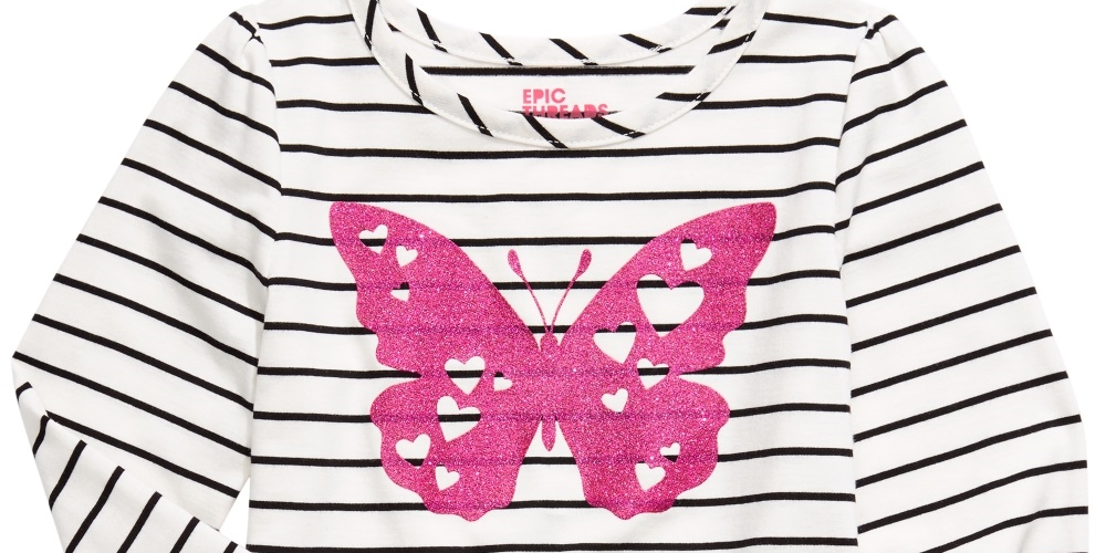 Epic Threads Kid's Little Girls Striped Butterfly T Shirt White Size 5