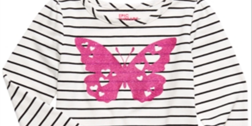 Epic Threads Little Girl's Striped Butterfly T-Shirt White Size 6