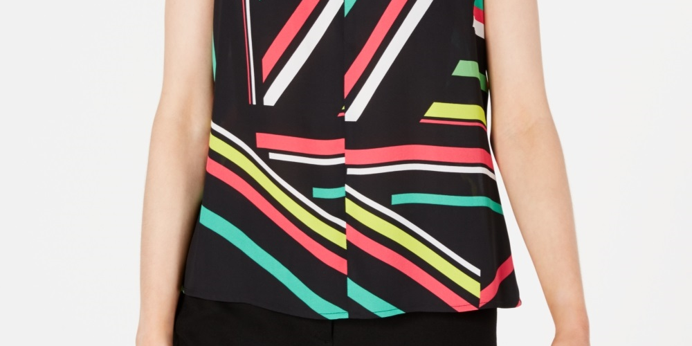 Bar III Women's Sleeveless V Neck Blouse Black Mult Size XS