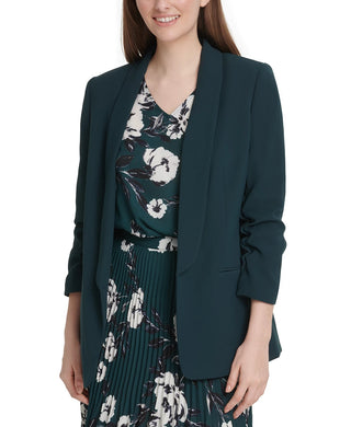 Dkny Women's Ruched Sleeve Open Front Blazer Green Size 16