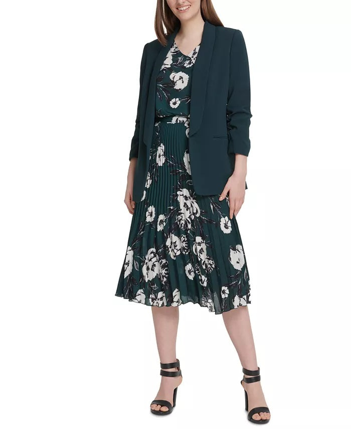 Dkny Women's Ruched Sleeve Open Front Blazer Green Size 16