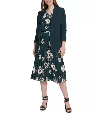 Dkny Women's Ruched Sleeve Open Front Blazer Green Size 16