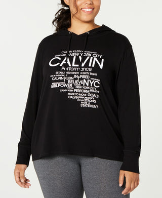 Calvin Klein Women's Performance Plus Size Logo Hoodie T Shirt Black Size 1X