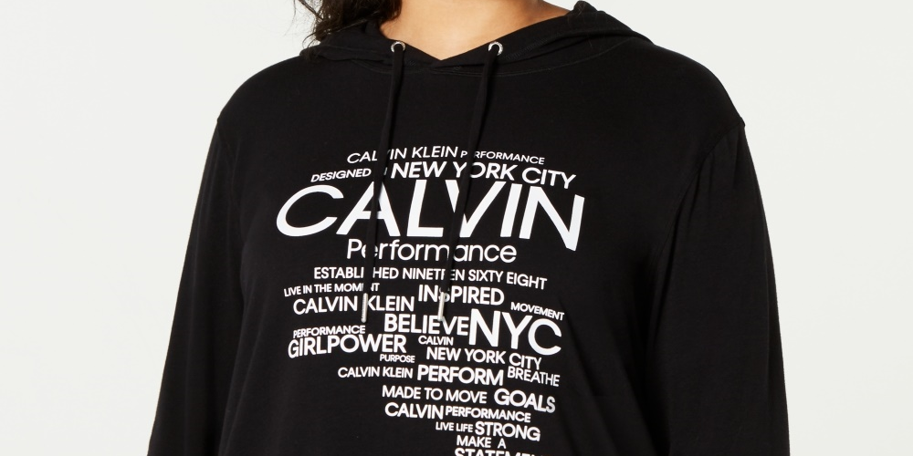 Calvin Klein Women's Performance Plus Size Logo Hoodie T Shirt Black Size 1X
