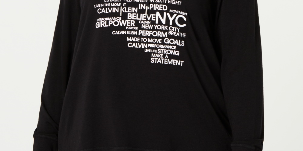 Calvin Klein Women's Performance Plus Size Logo Hoodie T Shirt Black Size 1X