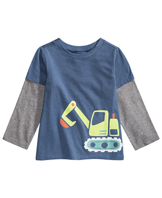 First Impressions Kid's Baby Boys Bulldozer Print Layered Look T Shirt Blue Size 18