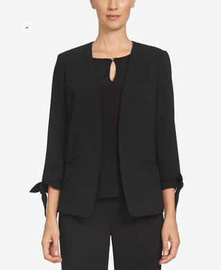 CeCe Women's Open-Front Tie-Sleeve Blazer Black Size 0