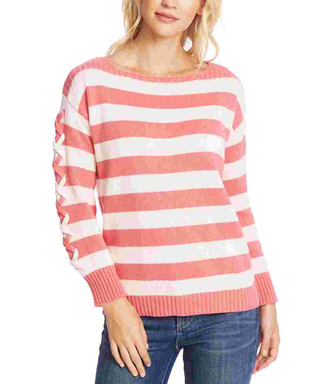 Cece Women's Striped Boatneck Long Sleeve Sweater Red Size X-Large