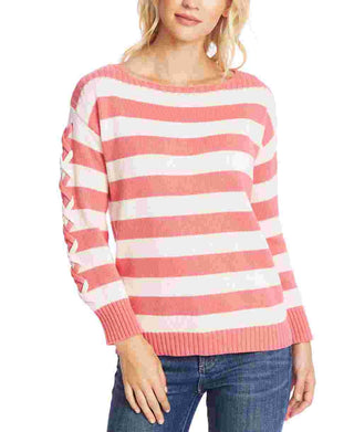Cece Women's Striped Boatneck Long Sleeve Sweater Red Size X-Large