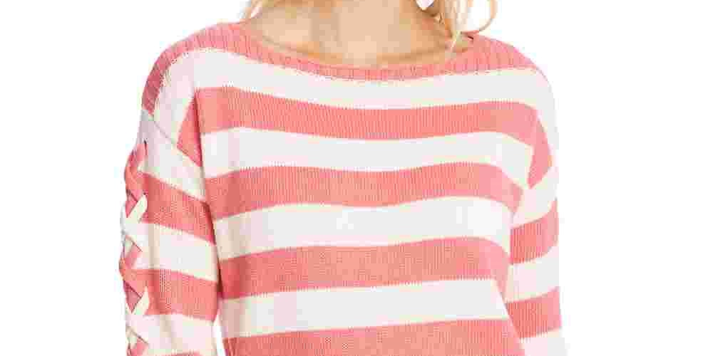 Cece Women's Striped Boatneck Long Sleeve Sweater Red Size X-Large