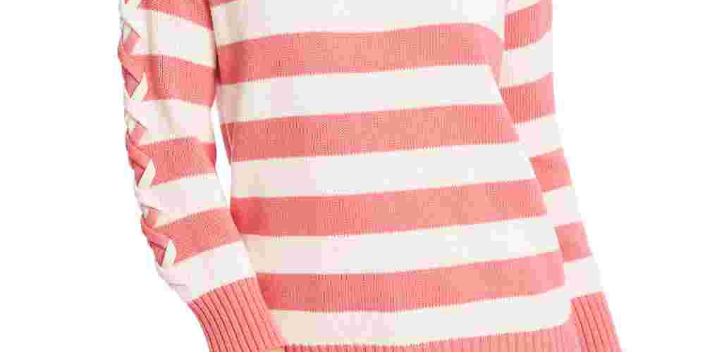 Cece Women's Striped Boatneck Long Sleeve Sweater Red Size X-Large