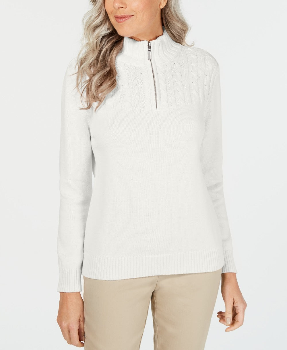 Karen Scott Women's Cotton Zip Neck Sweater White Size XX-Large
