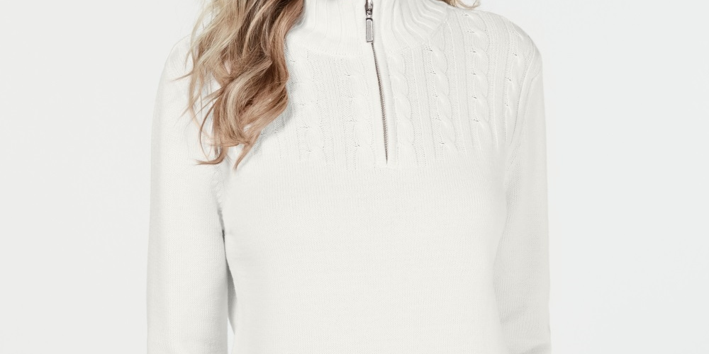 Karen Scott Women's Cotton Zip Neck Sweater White Size XX-Large