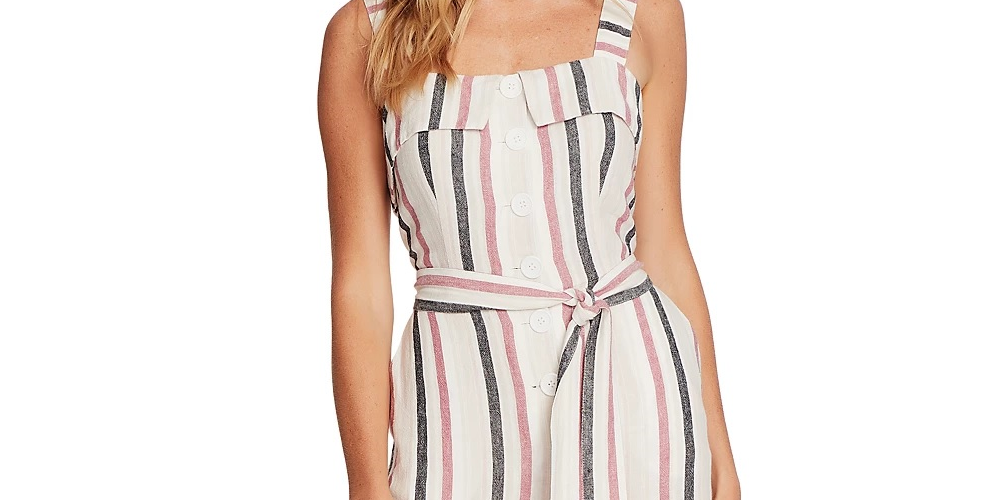 Vince Camuto Women's Canyon Stripe Sleeveless Linen Blend Jumpsuit Pink Size Medium