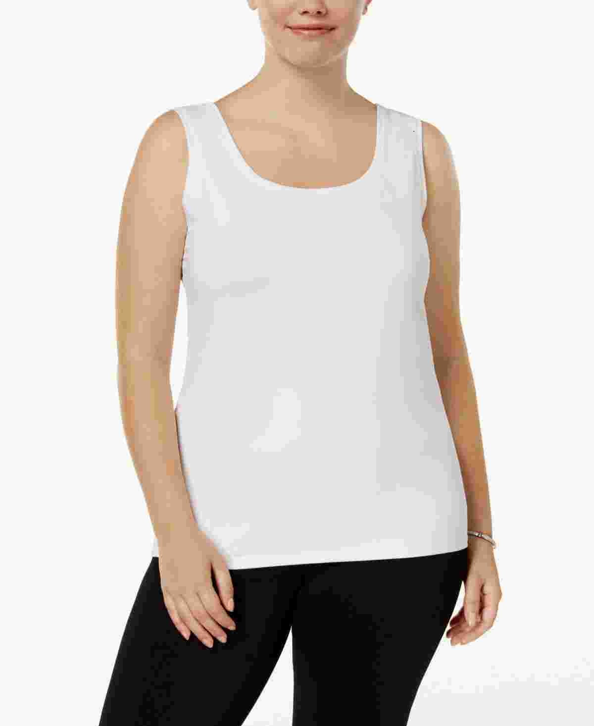 Alfani Women's Plus Size Scoop Neck Basic Tank White Size 1X