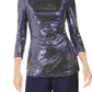 Jessica Howard Women's Sequined 3/4 Sleeve Jewel Neck Party Top Blue Size 14