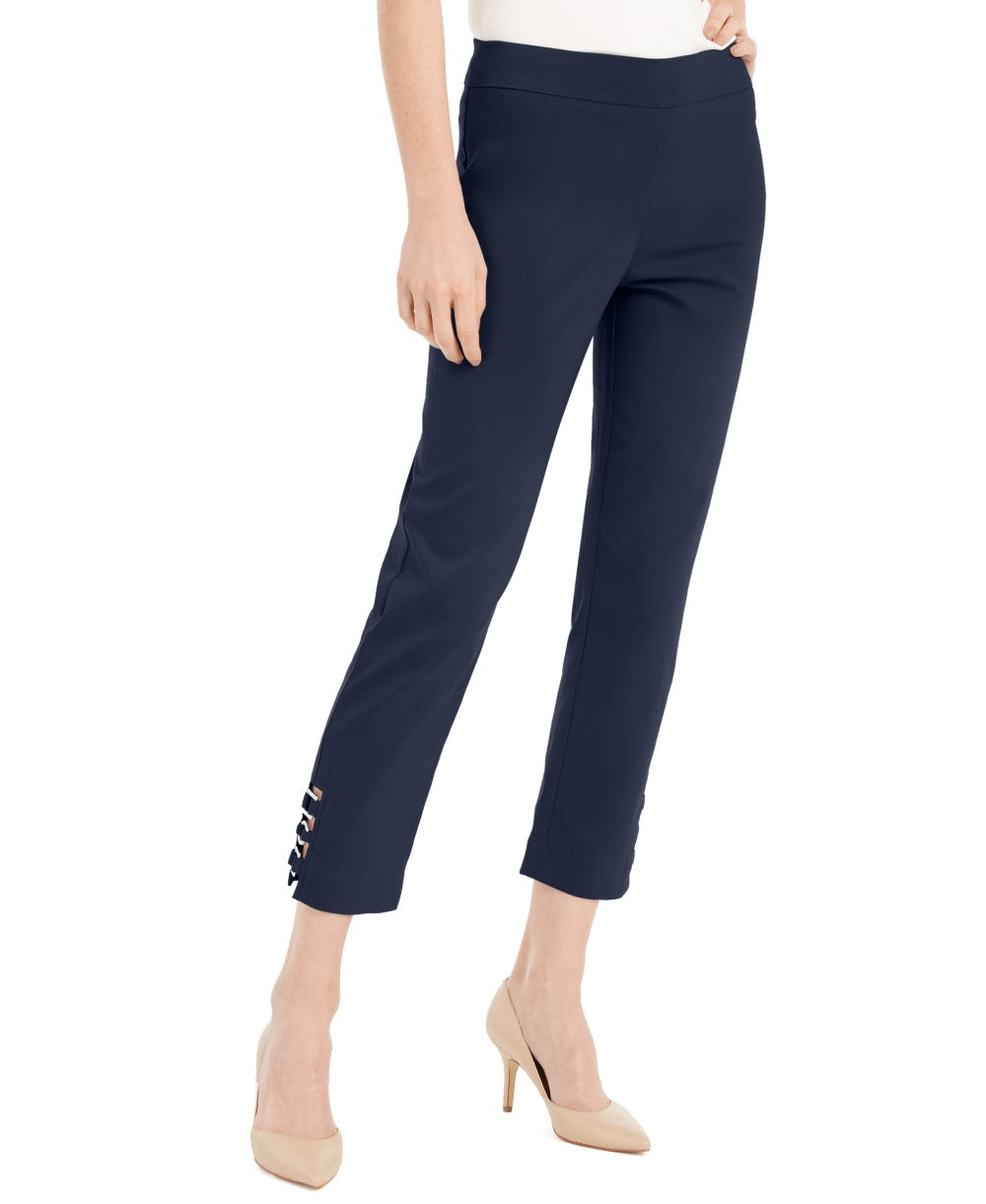 JM Collection Women's Tummy Control Hardware-Trim Ankle Pants Blue Size X-Large