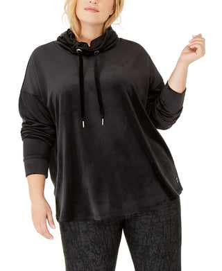 Calvin Klein Performance Women's Plus Cowlneck Drop-Shoulder Pullover Black Size 1X