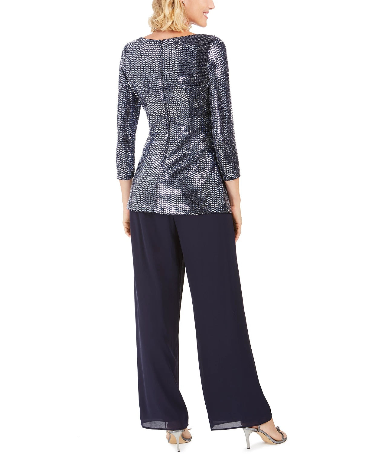 Jessica Howard Women's Sequin Top & Straight-Leg Pants Navy Size 12