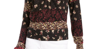 American Rag Junior's V Neck Printed Top Black Size XX-Small