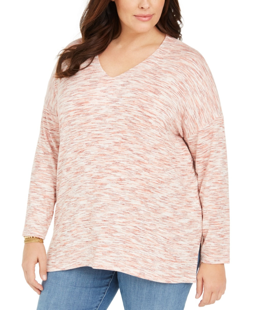 Style & Co Women's Plus Size Space Dye Sweater Knit Tunic Red Size 2X