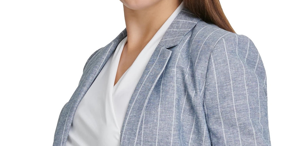 DKNY Women's Pinstripe One Button Blazer Blue Size 6