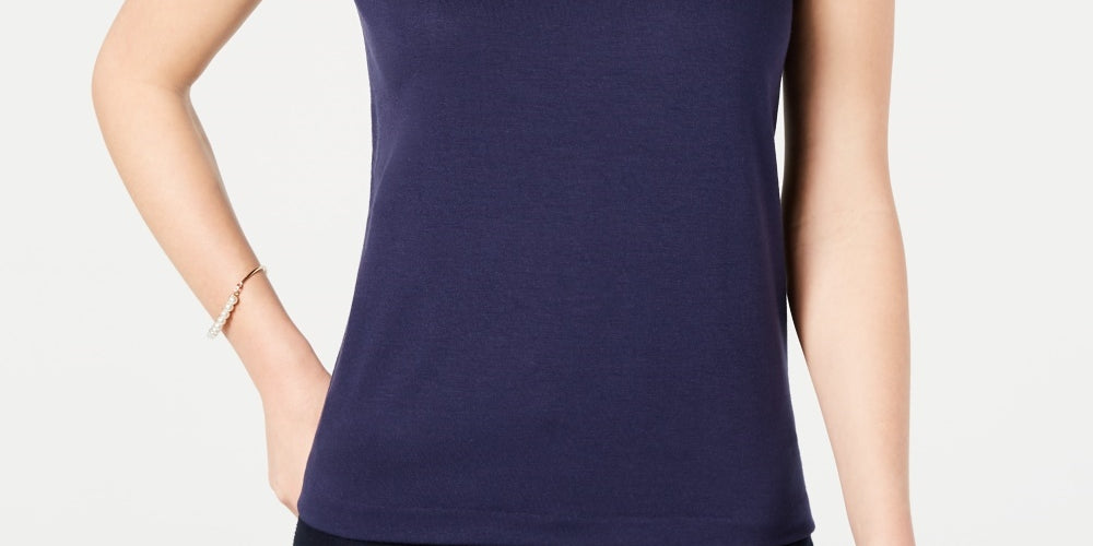 Maison Jules Women's Lace Collar Top Blue Size X-Small