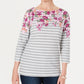 Karen Scott Women's Three Quarter Sleeve Printed Top White Size Small