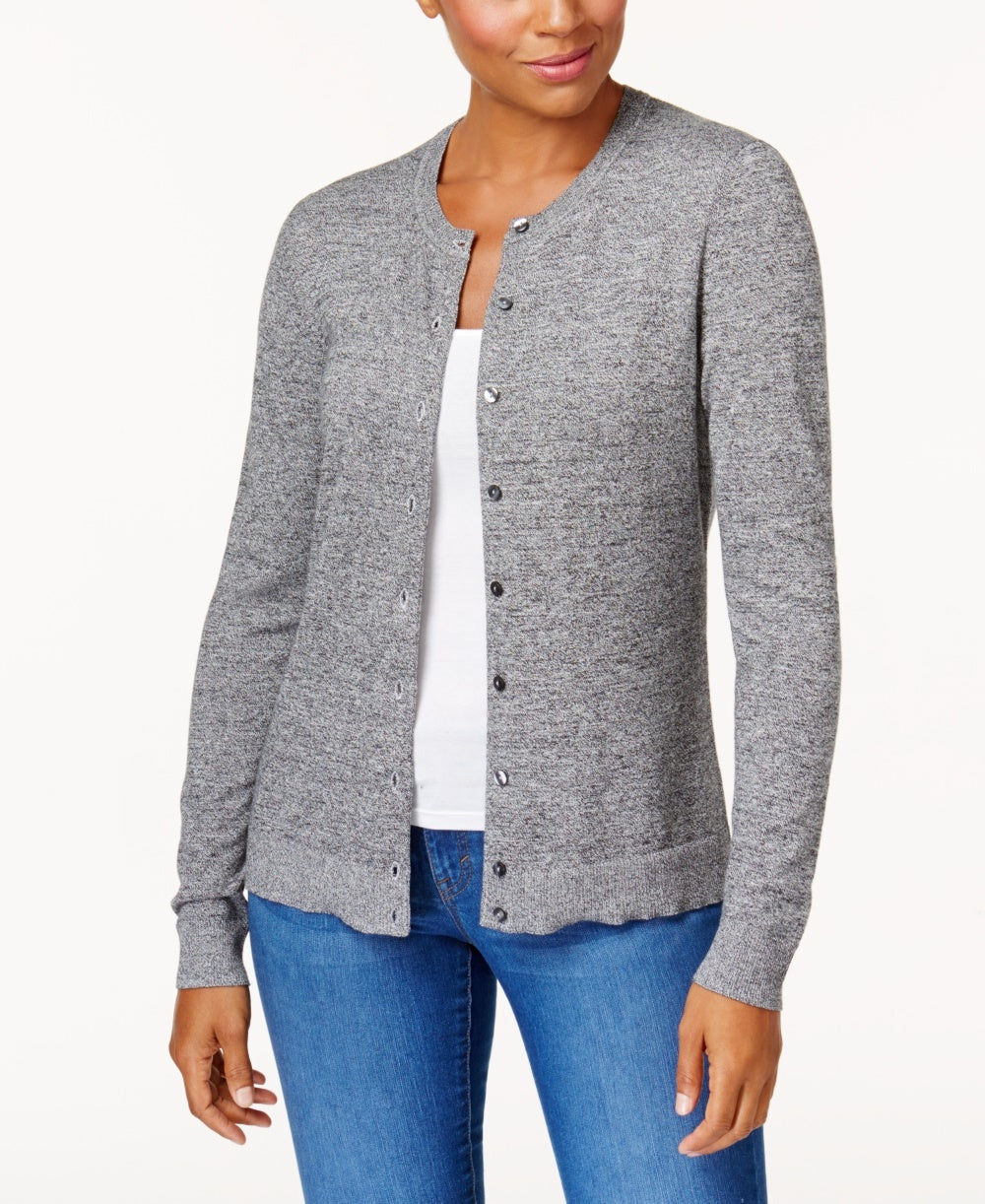 Karen Scott Women's Marled Cardigan White Size PL