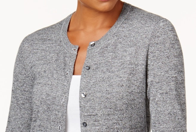 Karen Scott Women's Marled Cardigan White Size PL