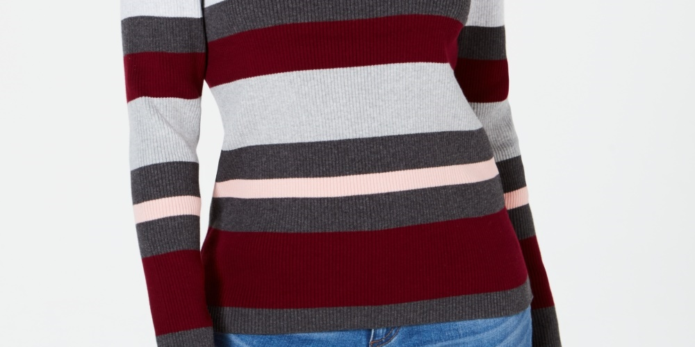 Karen Scott Women's Cotton Striped Ribbed Sweater -Pink Size -PS