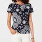 Tommy Hilfiger Women's Cotton Printed Striped Neck Top Blue Size Large